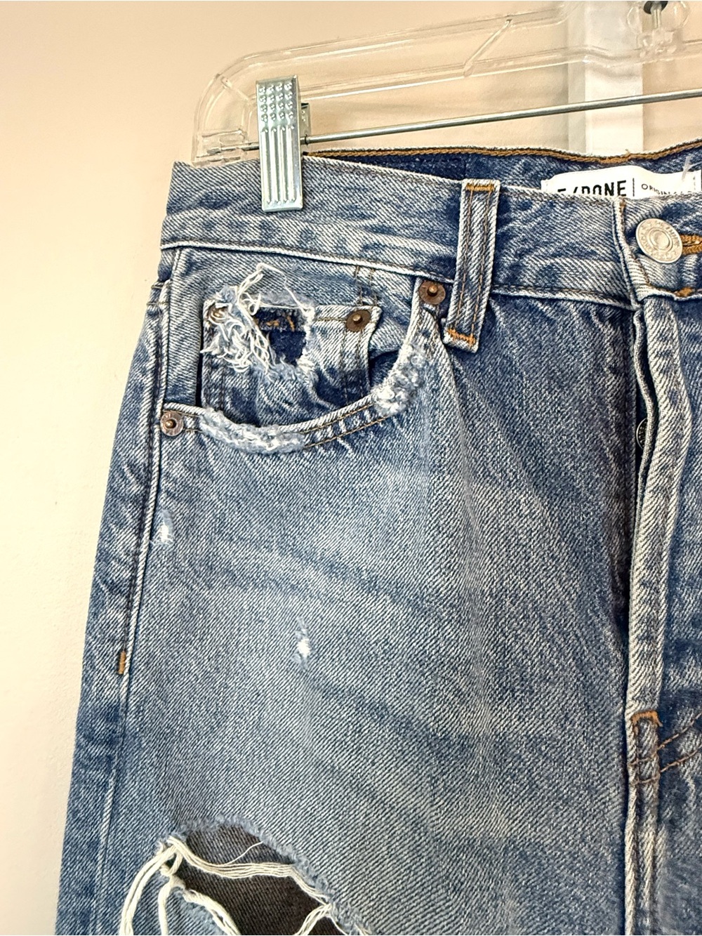 RE/DONE Originals Distressed Straight Leg Jeans Light Wash style # 188-3WSTV27 - Picture 12 of 15